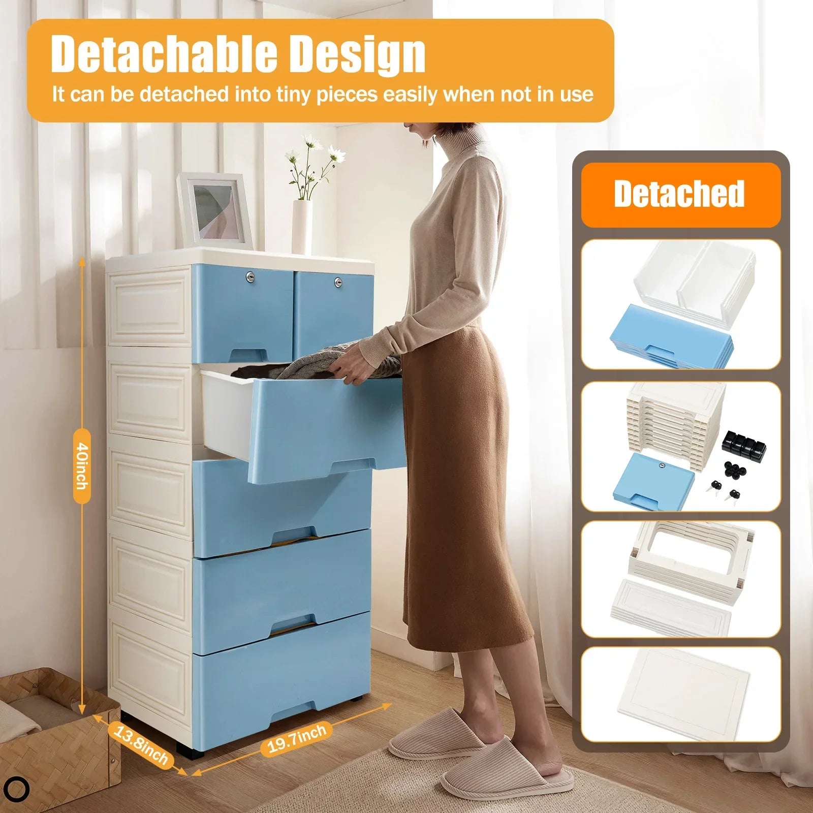 Blue 5-Storey Drawer Storage Cabinet - Multi-Layer Plastic Organizer for Clothes & Toys