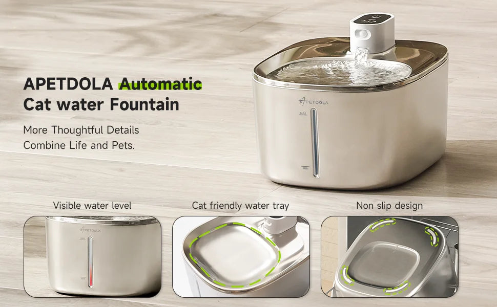 APETDOLA 4L Wireless Cat Water Fountain | Stainless Steel, Motion Sensor, 4000mAh Battery | 3 Modes for Cats & Dogs