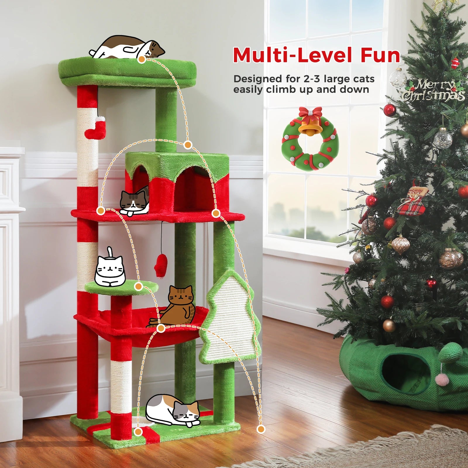 PAWZ Road 5-Level Cat Tree Tower | Large Hammock, Sisal Scratching Posts & Cozy Condo for Indoor Cats