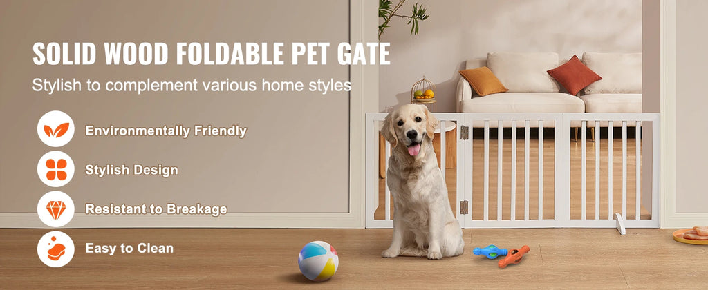 SucceBuy Freestanding Wood Dog Gate | 3-Panel Foldable Pet Barrier | No-Drill, Adjustable Width | 60–96 Inches