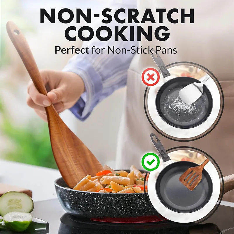 Best Wooden Spoons Set - Natural Wood Cooking Spoons for High-Heat Frying & Stirring