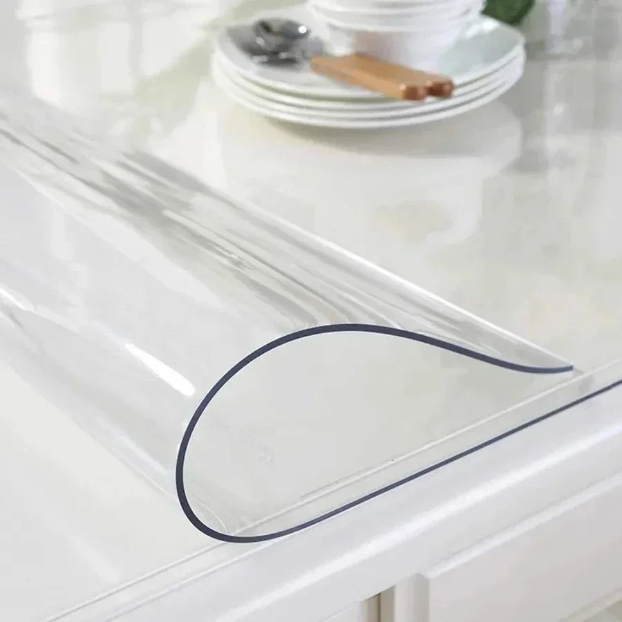 Clear Vinyl Tablecloth Protector (Waterproof & Heat-Resistant) - Reusable PVC Table Mat for Dining & Kitchen