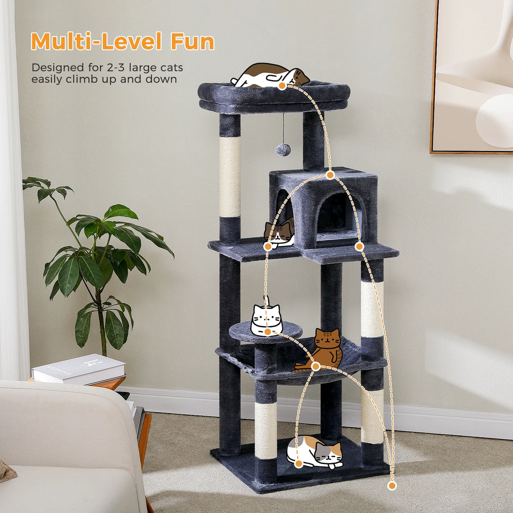 PAWZ Road 5-Level Cat Tree Tower | Large Hammock, Sisal Scratching Posts & Cozy Condo for Indoor Cats