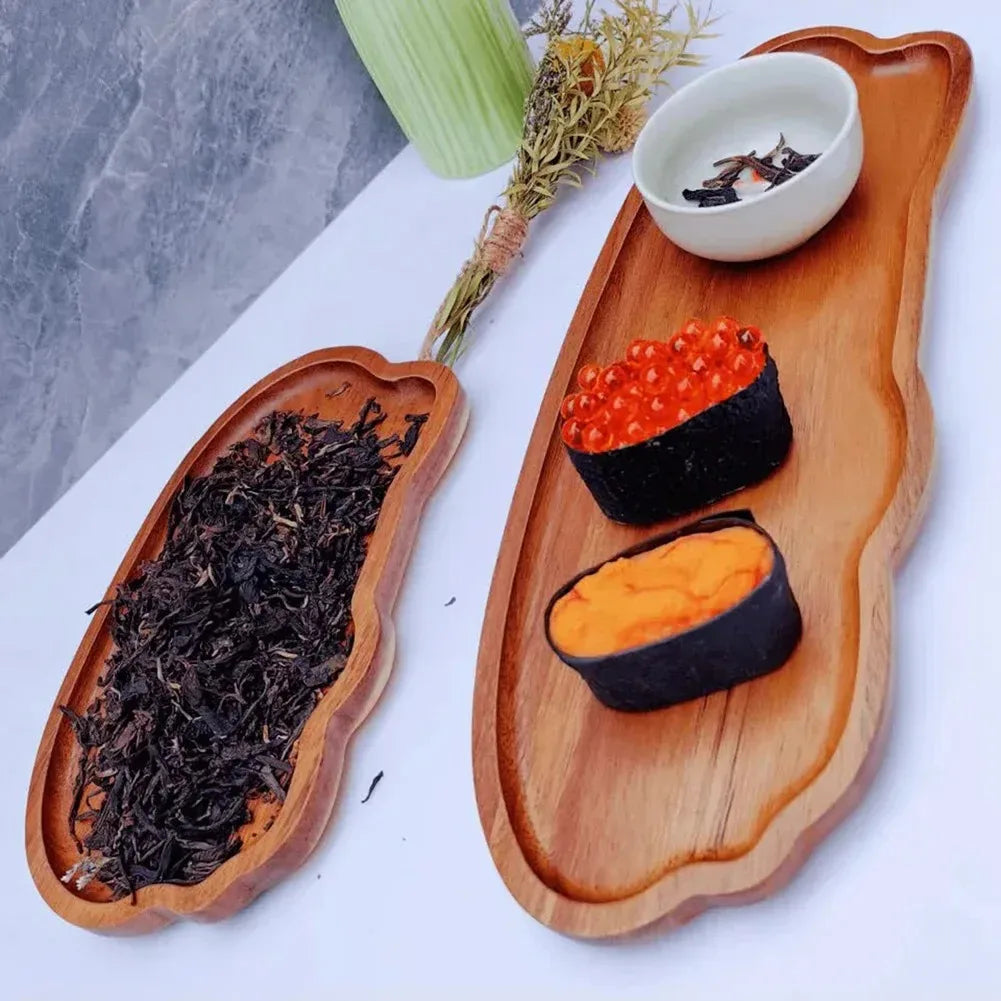 Zen Style Solid Wood Serving Tray - Eco-Friendly Natural Wooden Plate for Sweets, Fruits & Snacks