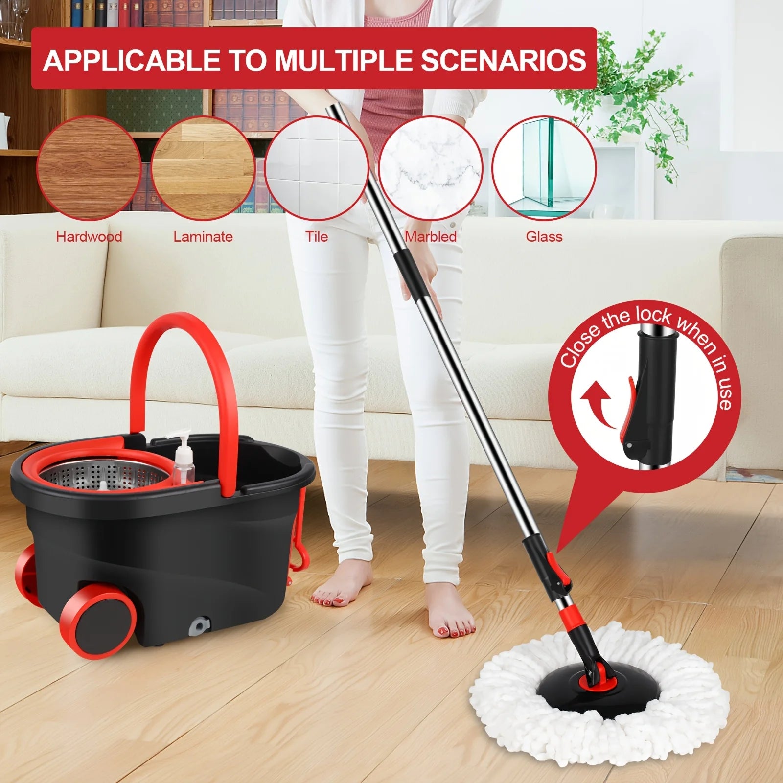 360° Spin Mop & Bucket Set with Wringer | Stainless Steel Handle, Rolling Wheels | All Hard Floors