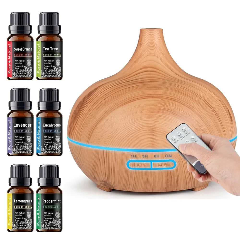 500ml Wood Grain Essential Oil Diffuser - Ultrasonic Cool Mist Humidifier with LED Lights