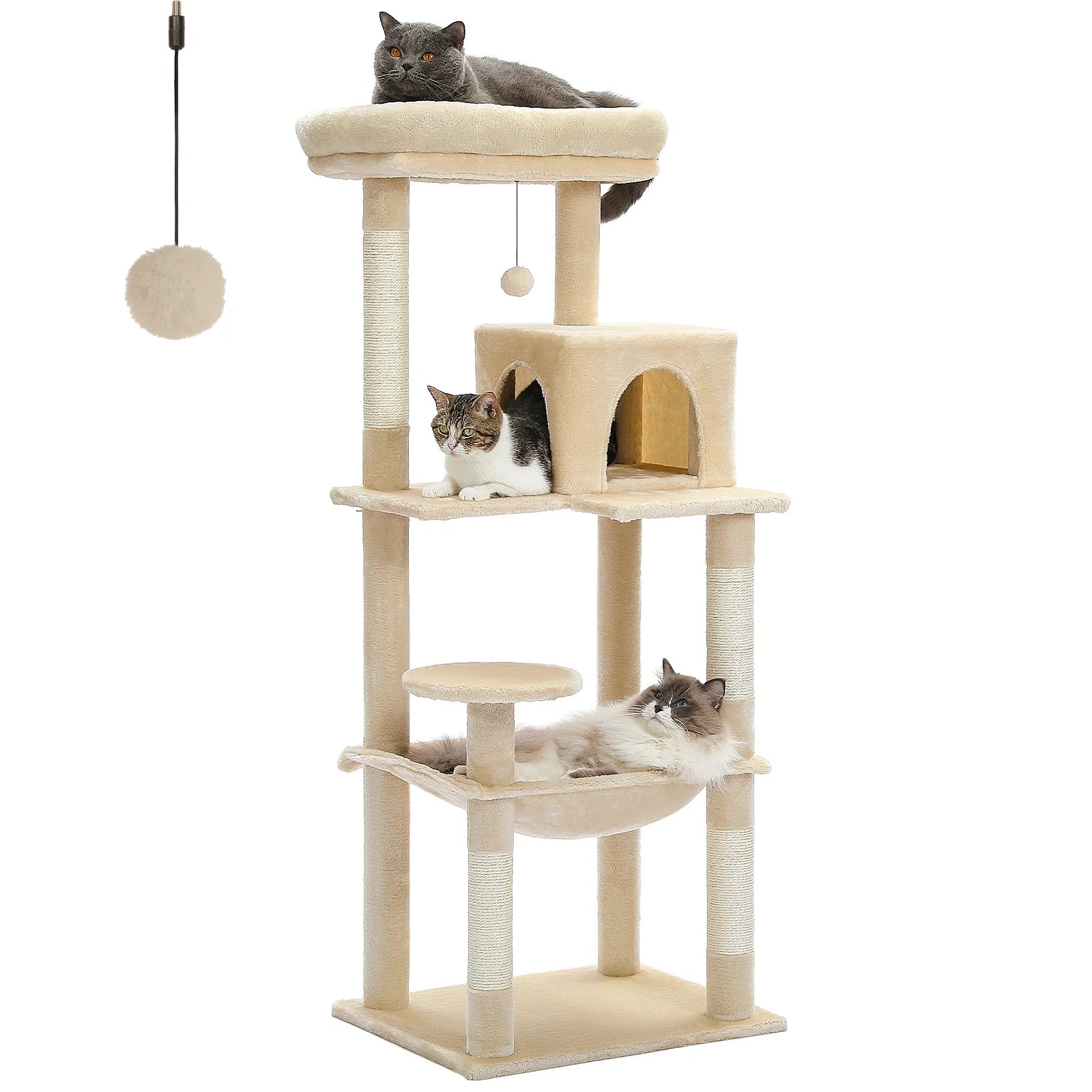 PAWZ Road 5-Level Cat Tree Tower | Large Hammock, Sisal Scratching Posts & Cozy Condo for Indoor Cats