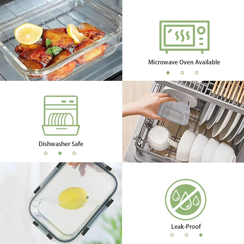 12-Piece Glass Lunch Box Set - Leak-Proof Glass Food Storage Containers with Lids