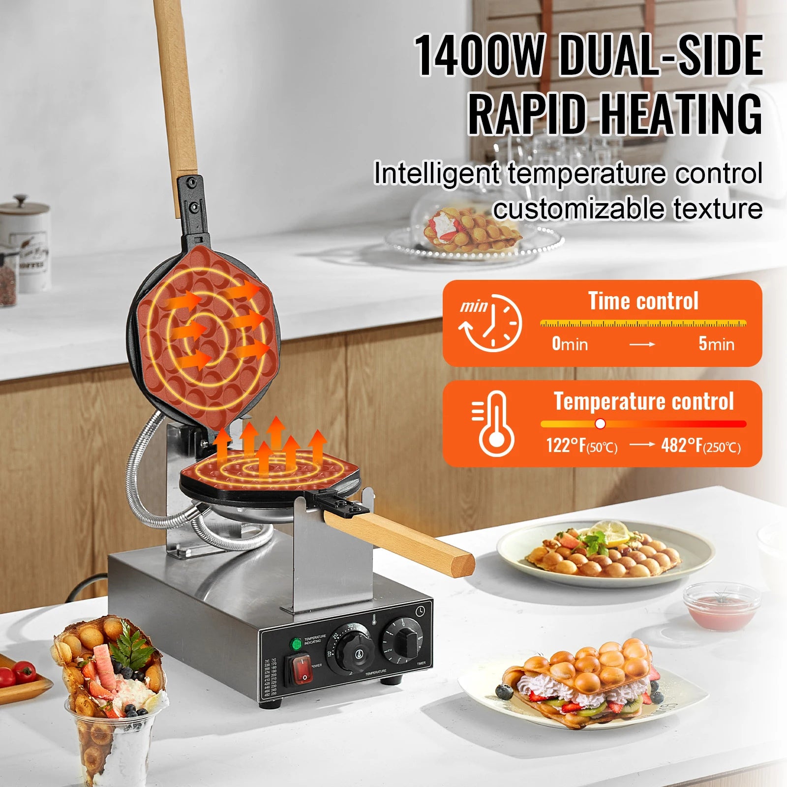 Commercial Egg Bubble Waffle Maker - Professional Non-Stick Hong Kong Waffle Machine