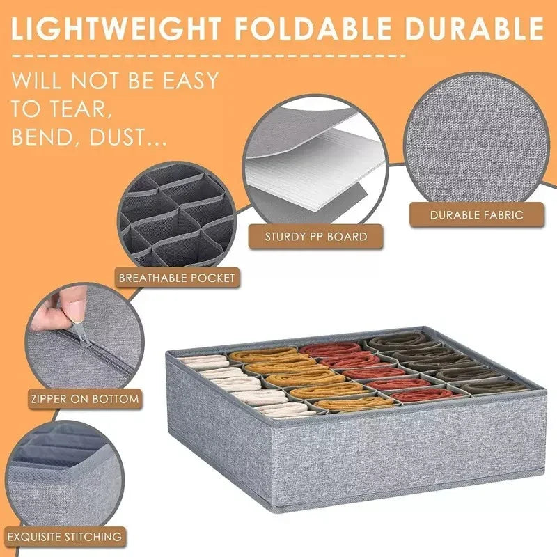 Wardrobe Underwear Organizer - Divided Storage Bins for Socks, Bras & Ties