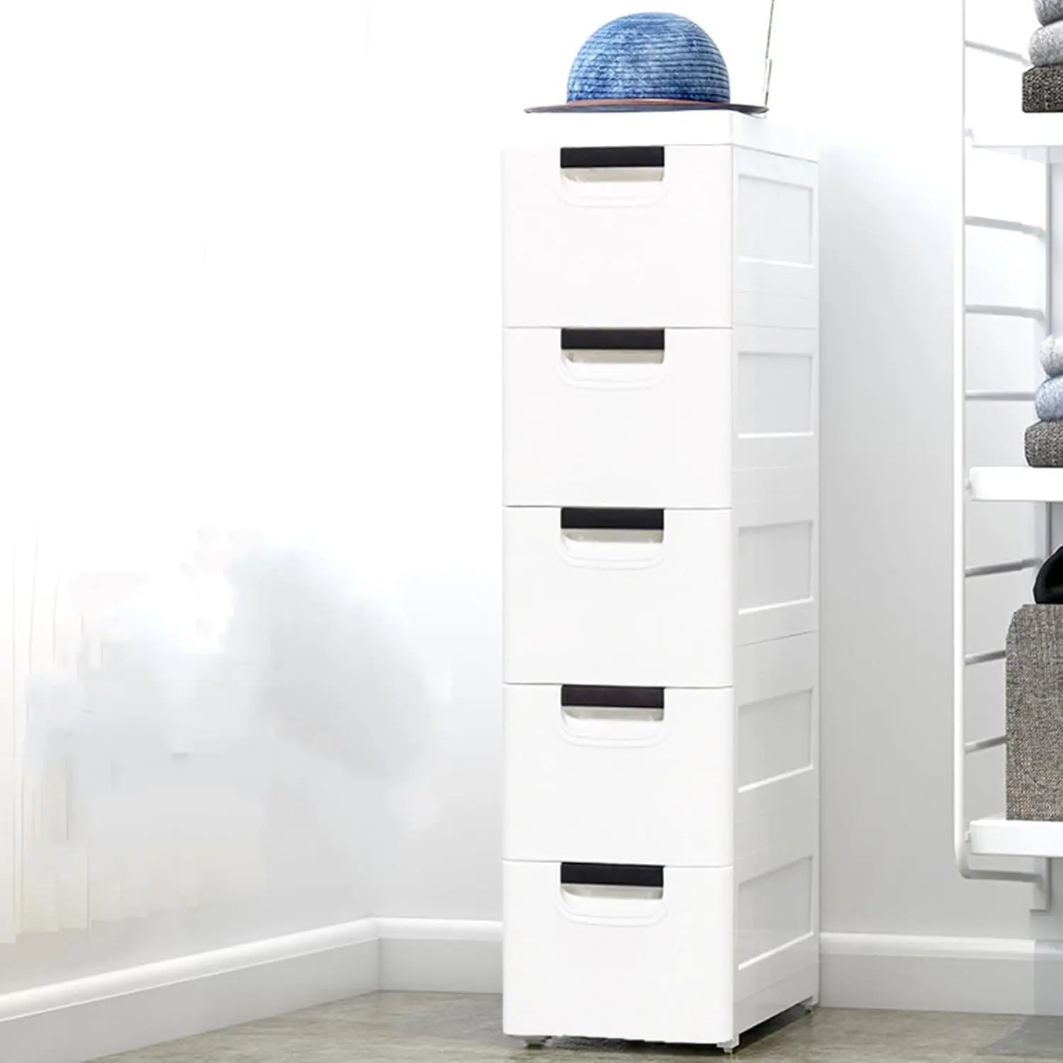 5-Tier Narrow Plastic Wardrobe - Slim Storage Cabinet for Small Spaces & Closets