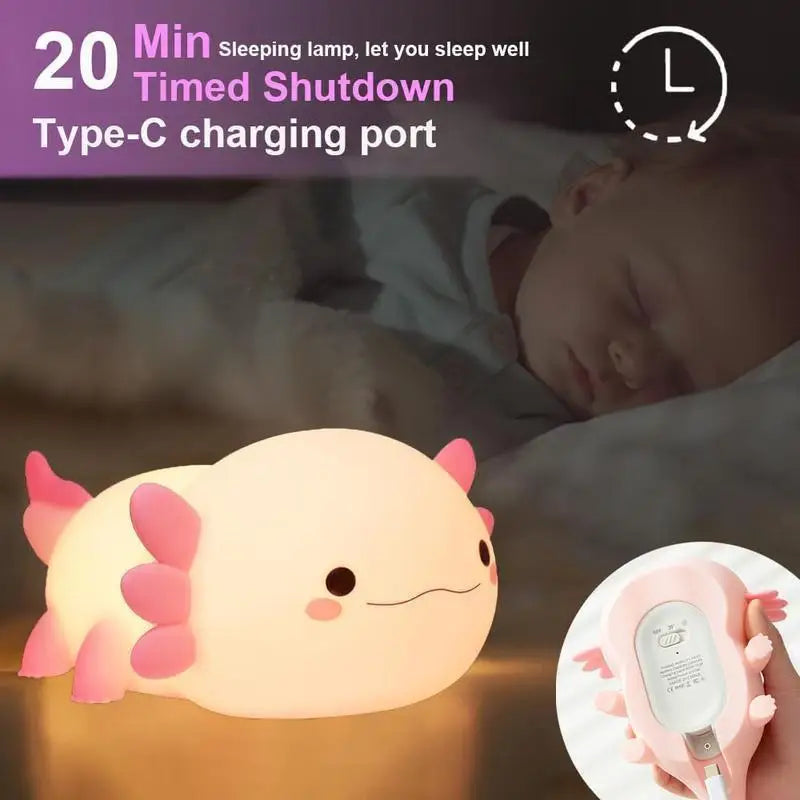 Cute Axolotl LED Night Light - Soft Silicone Mood Lamp for Bedroom Decor
