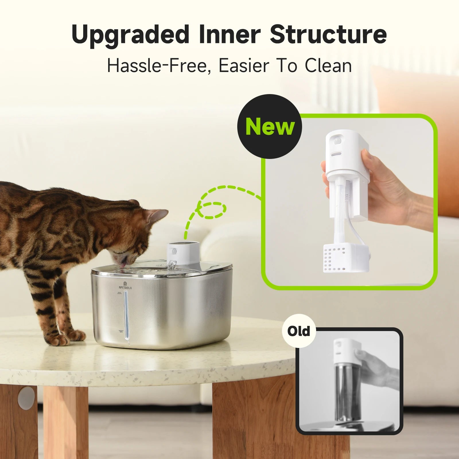 APETDOLA 4L Wireless Cat Water Fountain | Stainless Steel, Motion Sensor, 4000mAh Battery | 3 Modes for Cats & Dogs