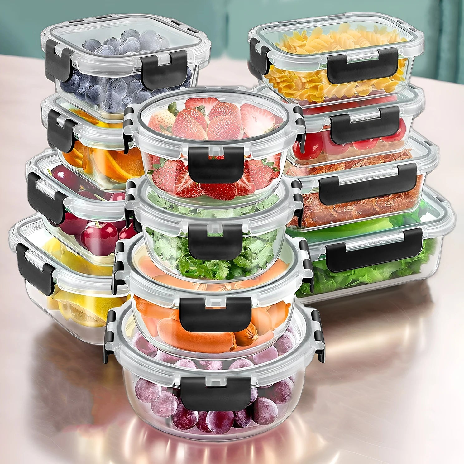 12-Piece Glass Lunch Box Set - Leak-Proof Glass Food Storage Containers with Lids