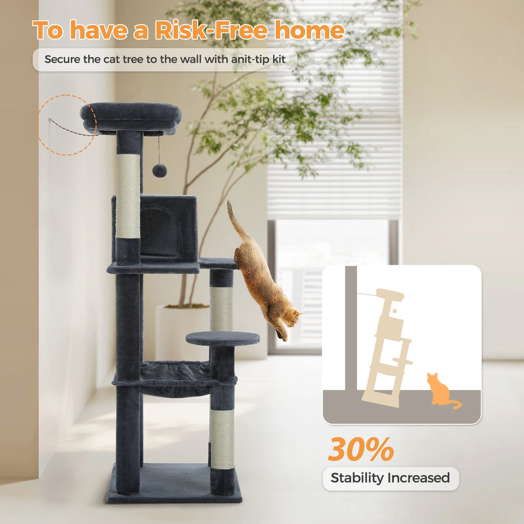 PAWZ Road 5-Level Cat Tree Tower | Large Hammock, Sisal Scratching Posts & Cozy Condo for Indoor Cats