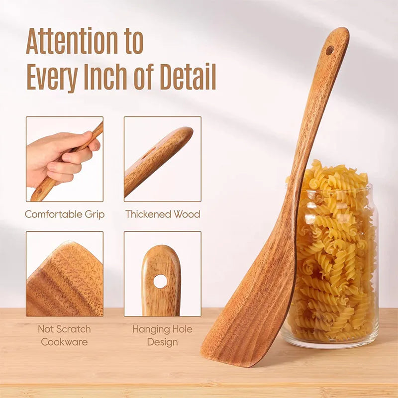 Best Wooden Spoons Set - Natural Wood Cooking Spoons for High-Heat Frying & Stirring