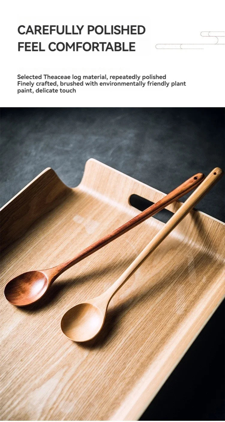 Handcrafted Long Wooden Cooking Spoon (14-inch) - Eco-Friendly Solid Wood Stirrer for Deep Pots & Soups