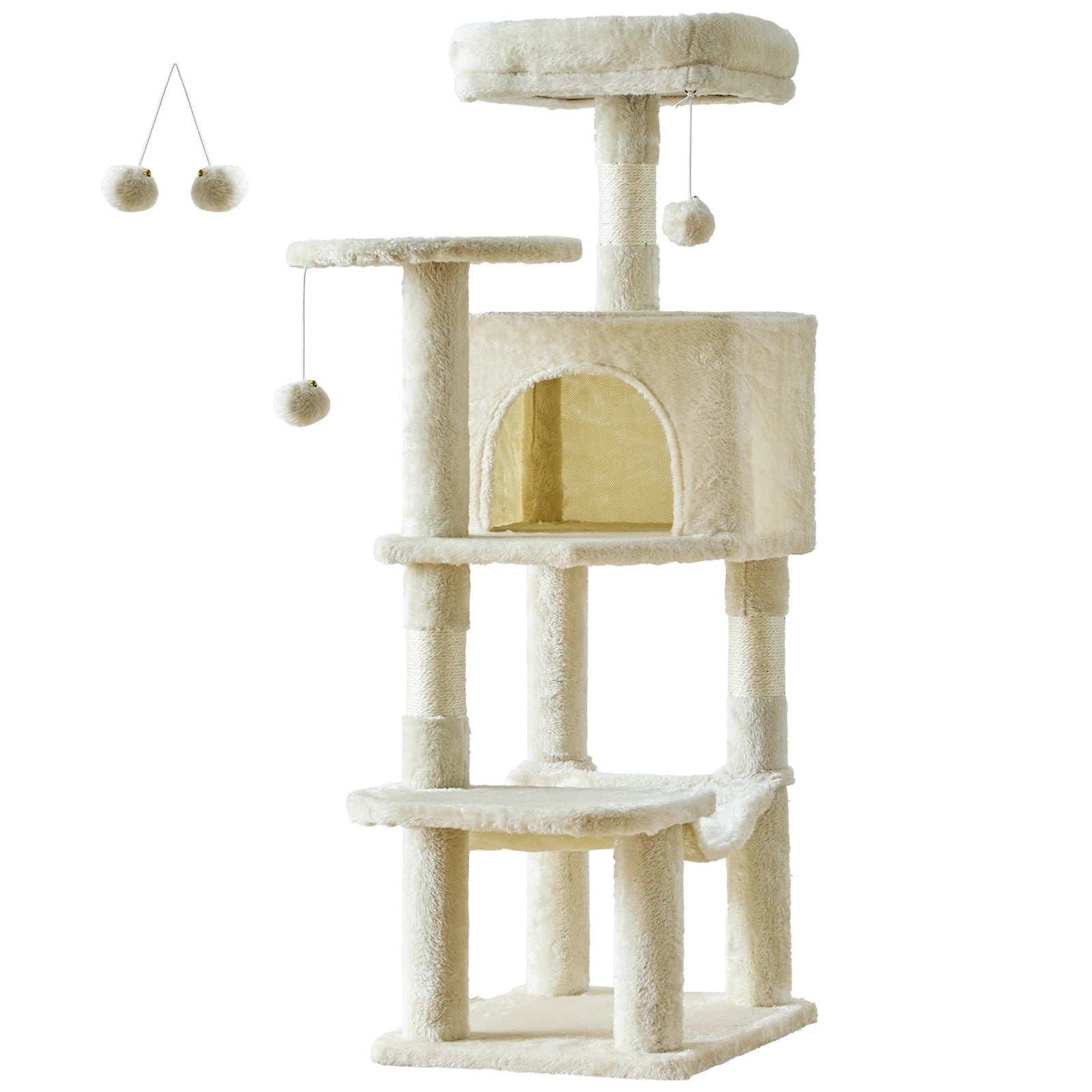JHK 44" Multi-Level Cat Tree Tower | 4-Tier Climbing Tower with Condo, Hammock & Sisal Scratching Posts | For 2–3 Cats