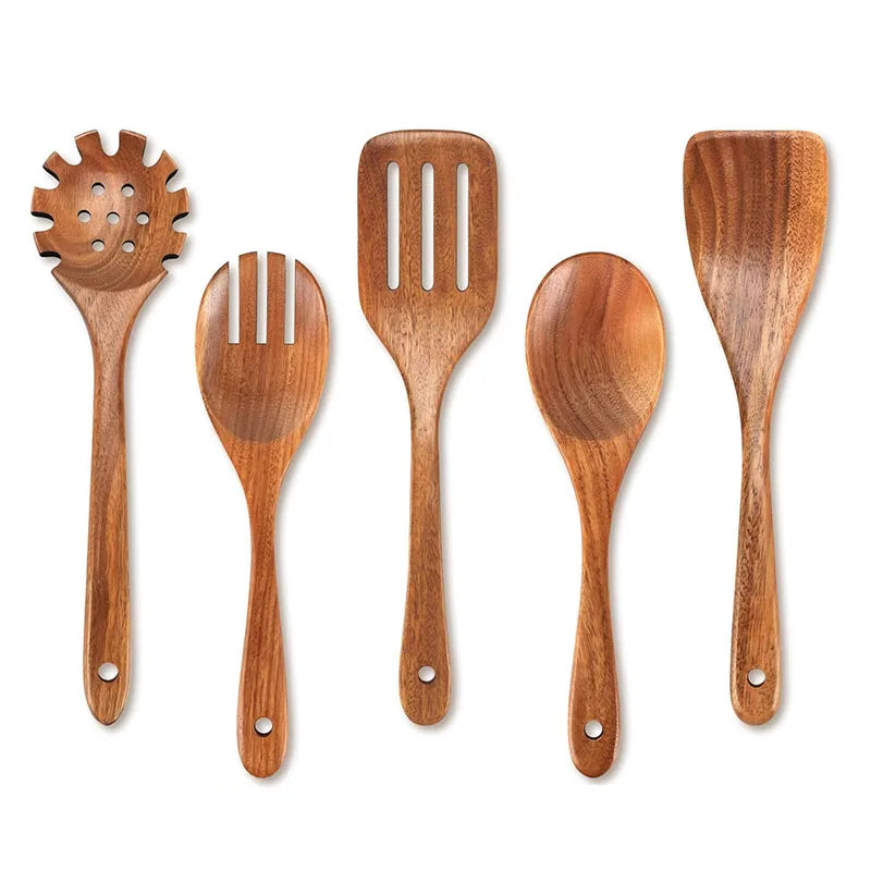 Best Wooden Spoons Set - Natural Wood Cooking Spoons for High-Heat Frying & Stirring