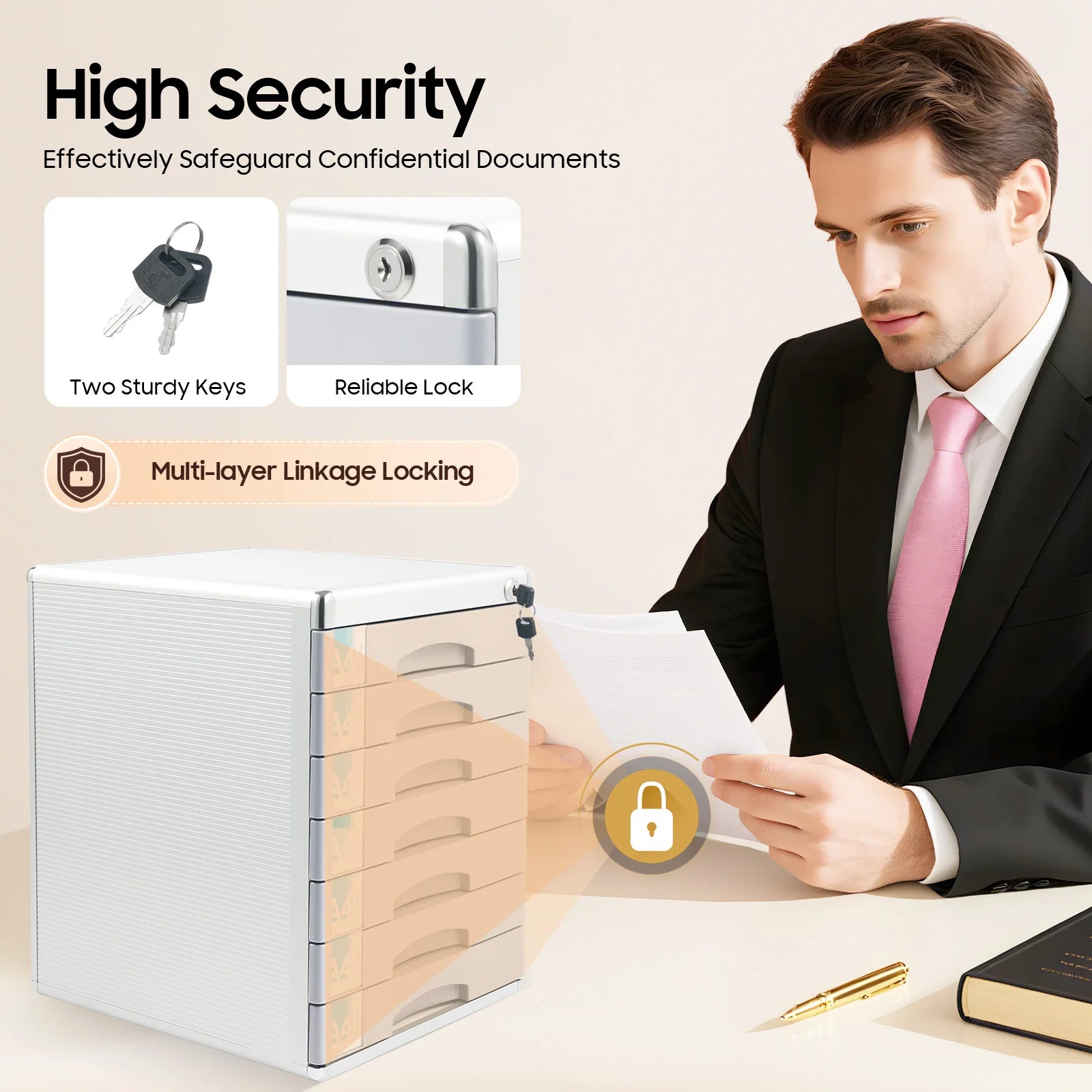 7-Tier Document Labeling Box - Multi-Layer Desktop File Organizer & Storage