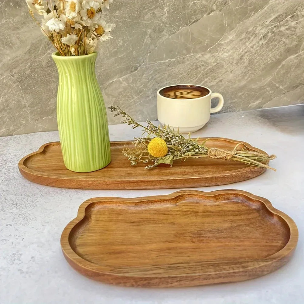 Zen Style Solid Wood Serving Tray - Eco-Friendly Natural Wooden Plate for Sweets, Fruits & Snacks
