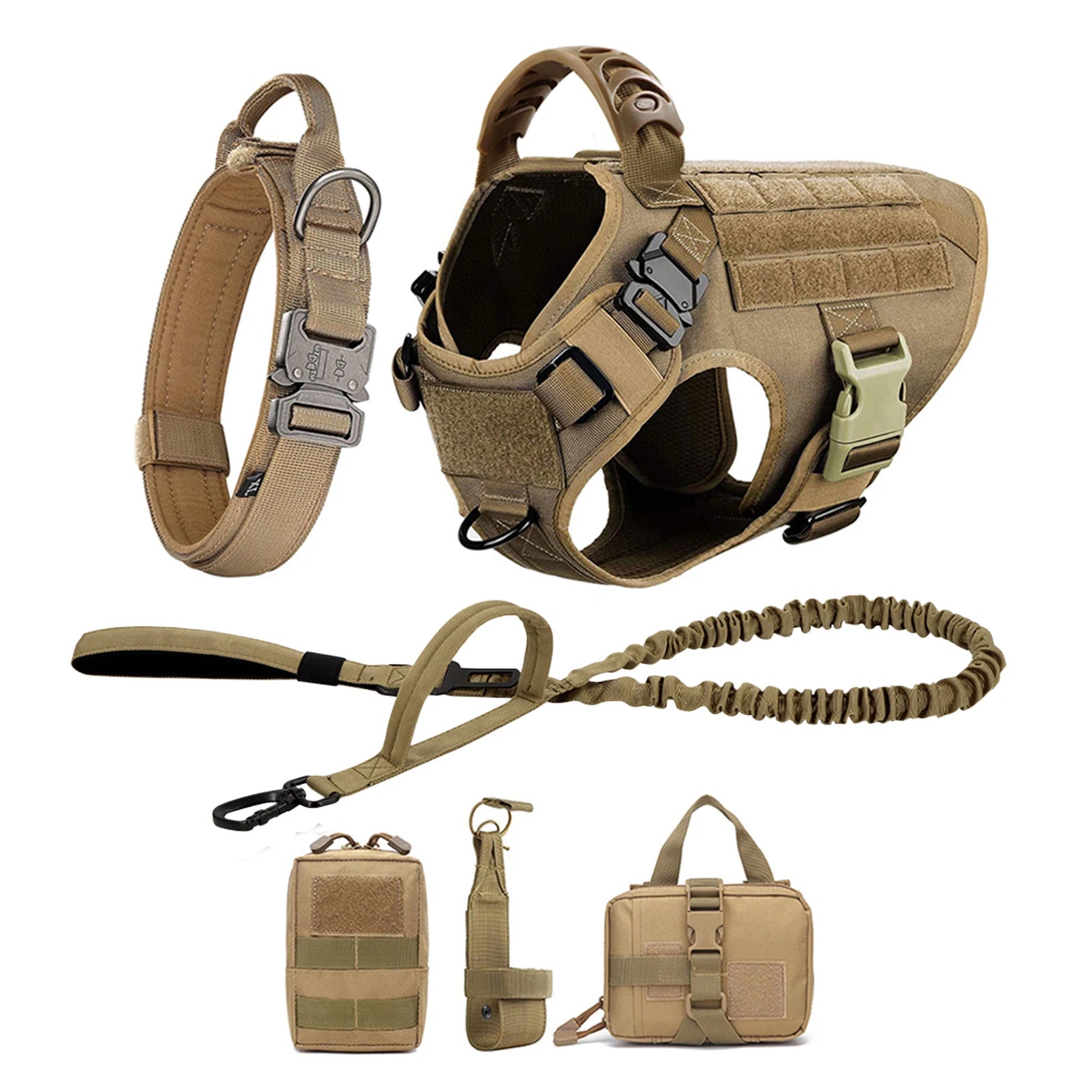 PETRAVEL Tactical Dog Harness & Leash Set | 1050D Nylon Vest | Quick-Release, MOLLE System | S–XL for Medium & Large Dogs