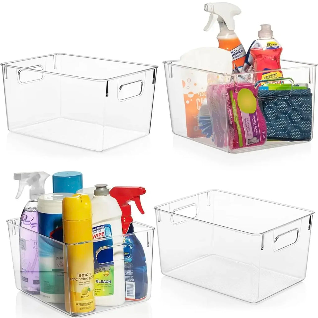 4-Pack Clear Plastic Storage Bins - Stackable Home & Office Organization Containers
