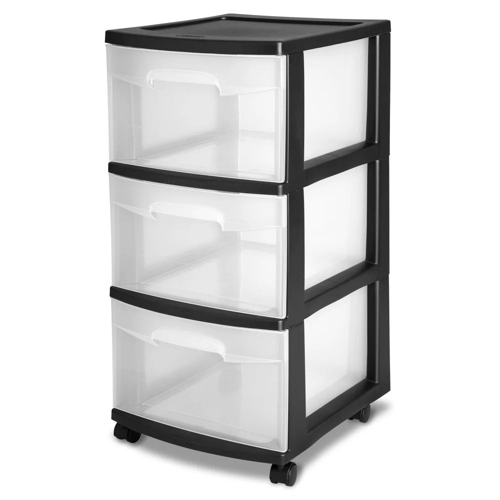 3-Drawer Clear Plastic Storage Cart - Rolling Organizer with Transparent Drawers