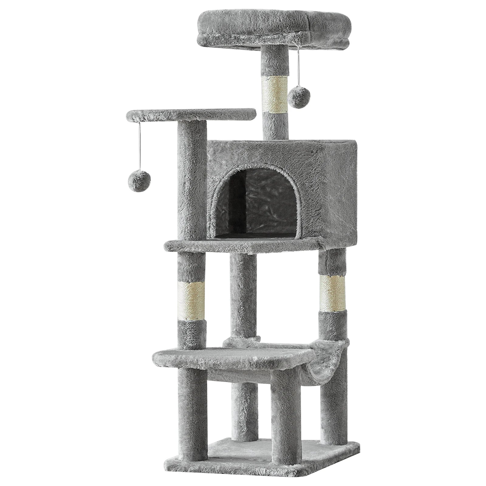JHK 44" Multi-Level Cat Tree Tower | 4-Tier Climbing Tower with Condo, Hammock & Sisal Scratching Posts | For 2–3 Cats