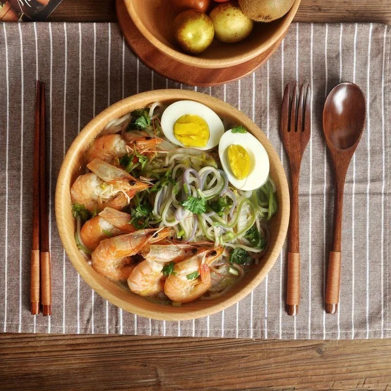 3-Piece Portable Bamboo Cutlery Set - Eco-Friendly Reusable Wooden Spoon, Fork & Chopsticks for Travel