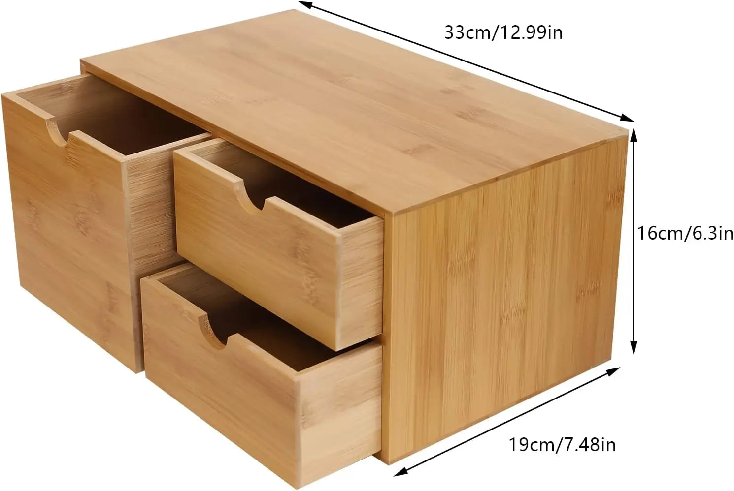Desk Organizer with 3 Drawers - Bamboo Desktop Storage Box for Home Office