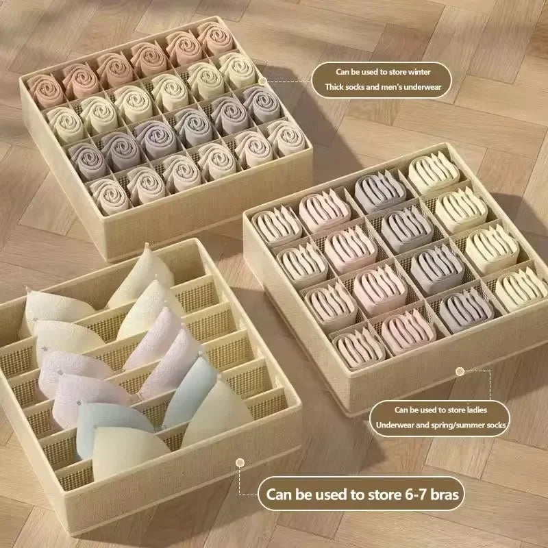 Wardrobe Underwear Organizer - Divided Storage Bins for Socks, Bras & Ties