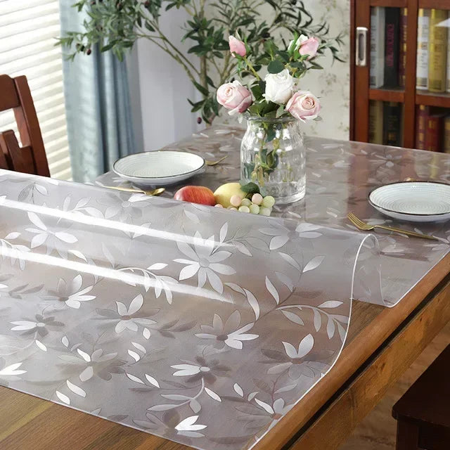 Clear Vinyl Tablecloth Protector (Waterproof & Heat-Resistant) - Reusable PVC Table Mat for Dining & Kitchen