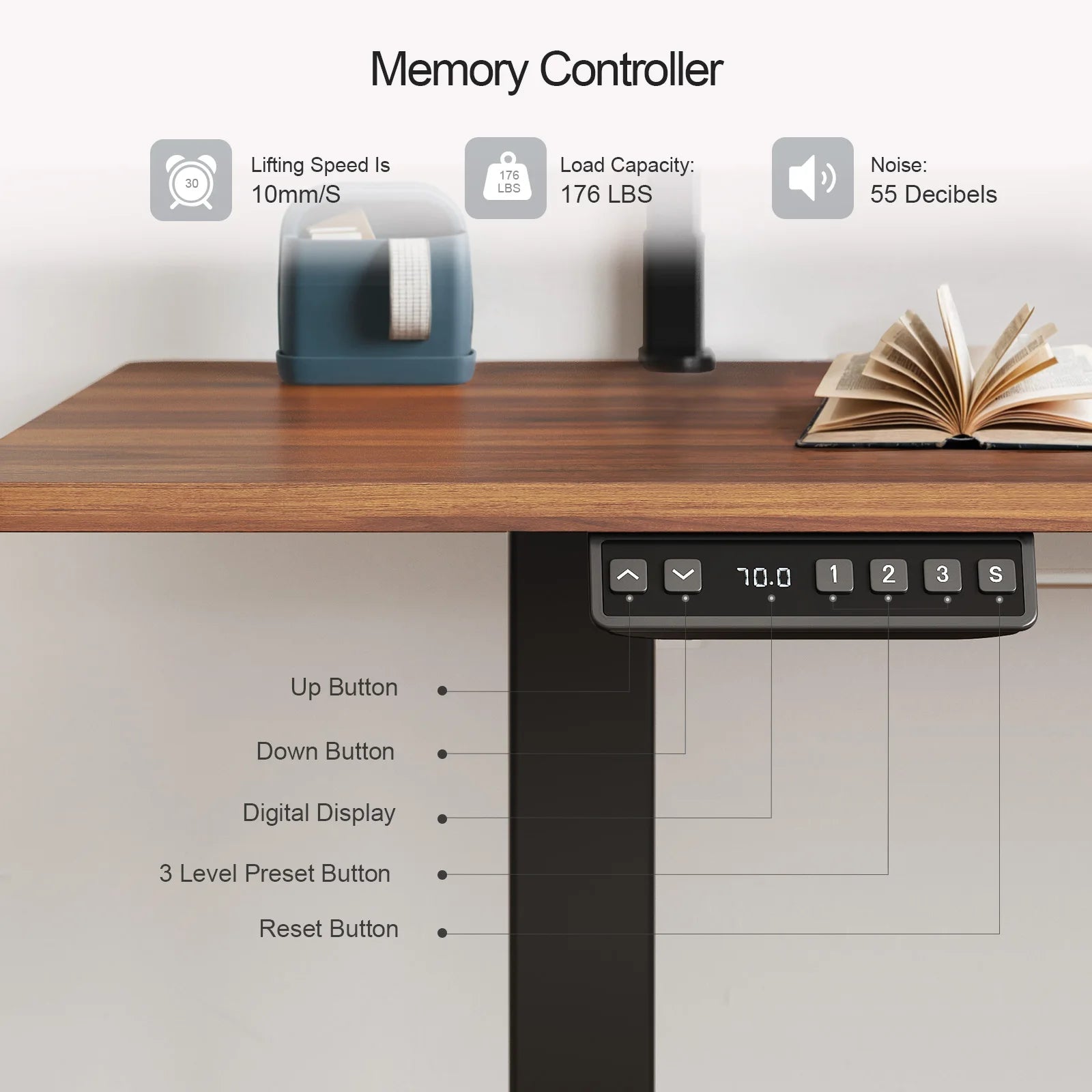 Standing Desk with Dual Monitor Shelves - Ergonomic Workstation with 2 Adjustable Shelves