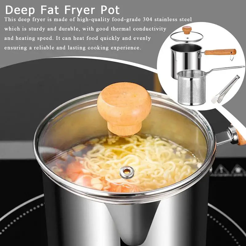 Stainless Steel Deep Fryer Pot with Basket - Professional Home Frying Set