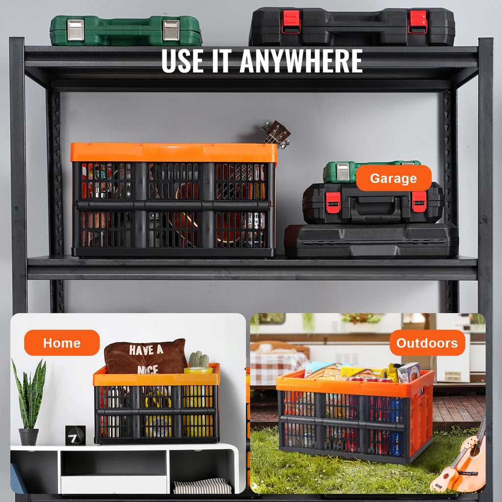 SucceBuy 45L 3 Packs Plastic Collapsible Storage Basket Folding Bins