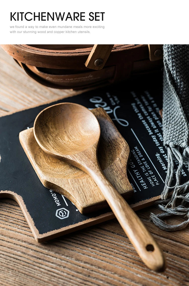 9-Piece Premium Teak Wood Cooking Utensil Set with Holder - Eco-Friendly Handcrafted Kitchen Tools