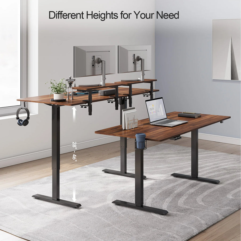 Standing Desk with Dual Monitor Shelves - Ergonomic Workstation with 2 Adjustable Shelves