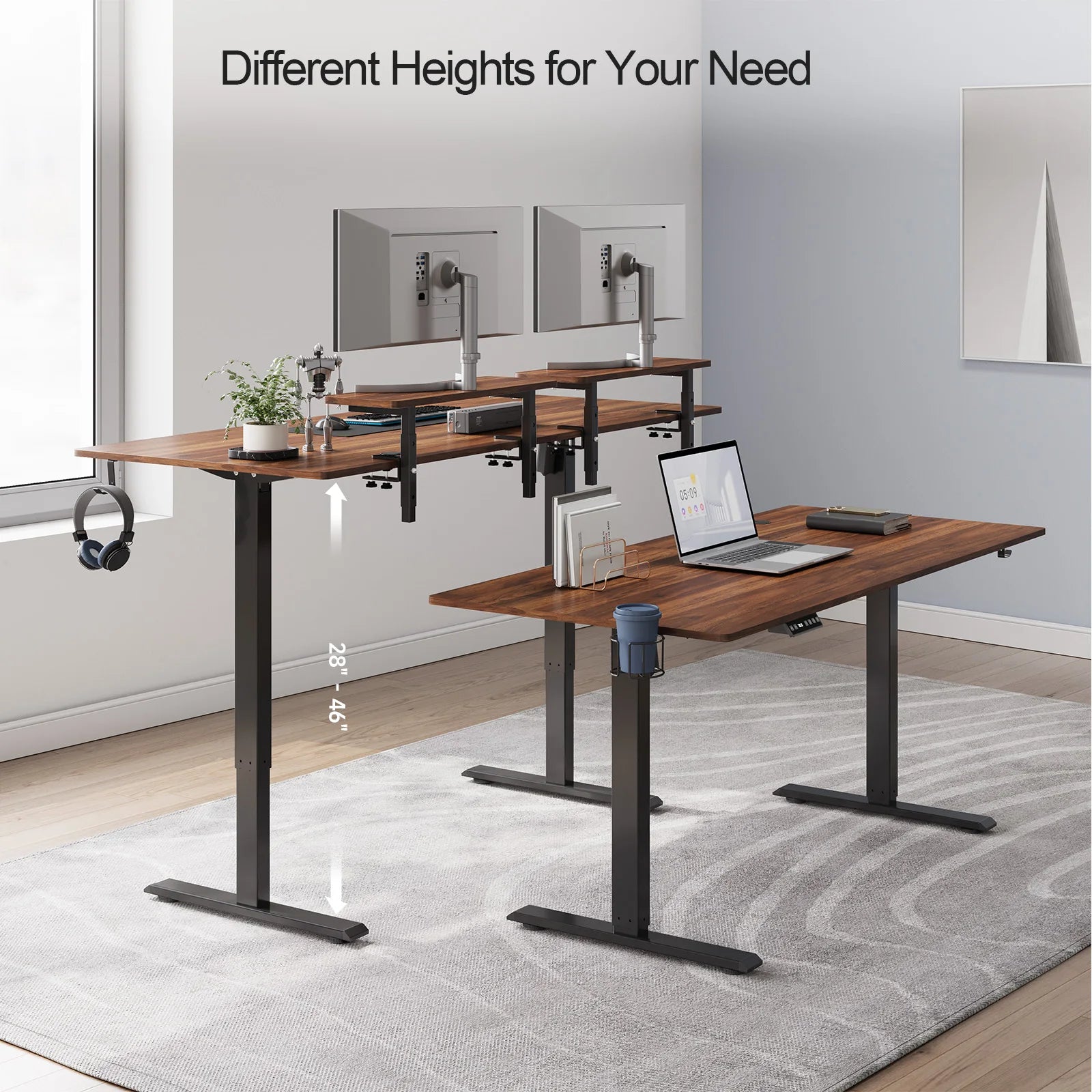 Standing Desk with Dual Monitor Shelves - Ergonomic Workstation with 2 Adjustable Shelves