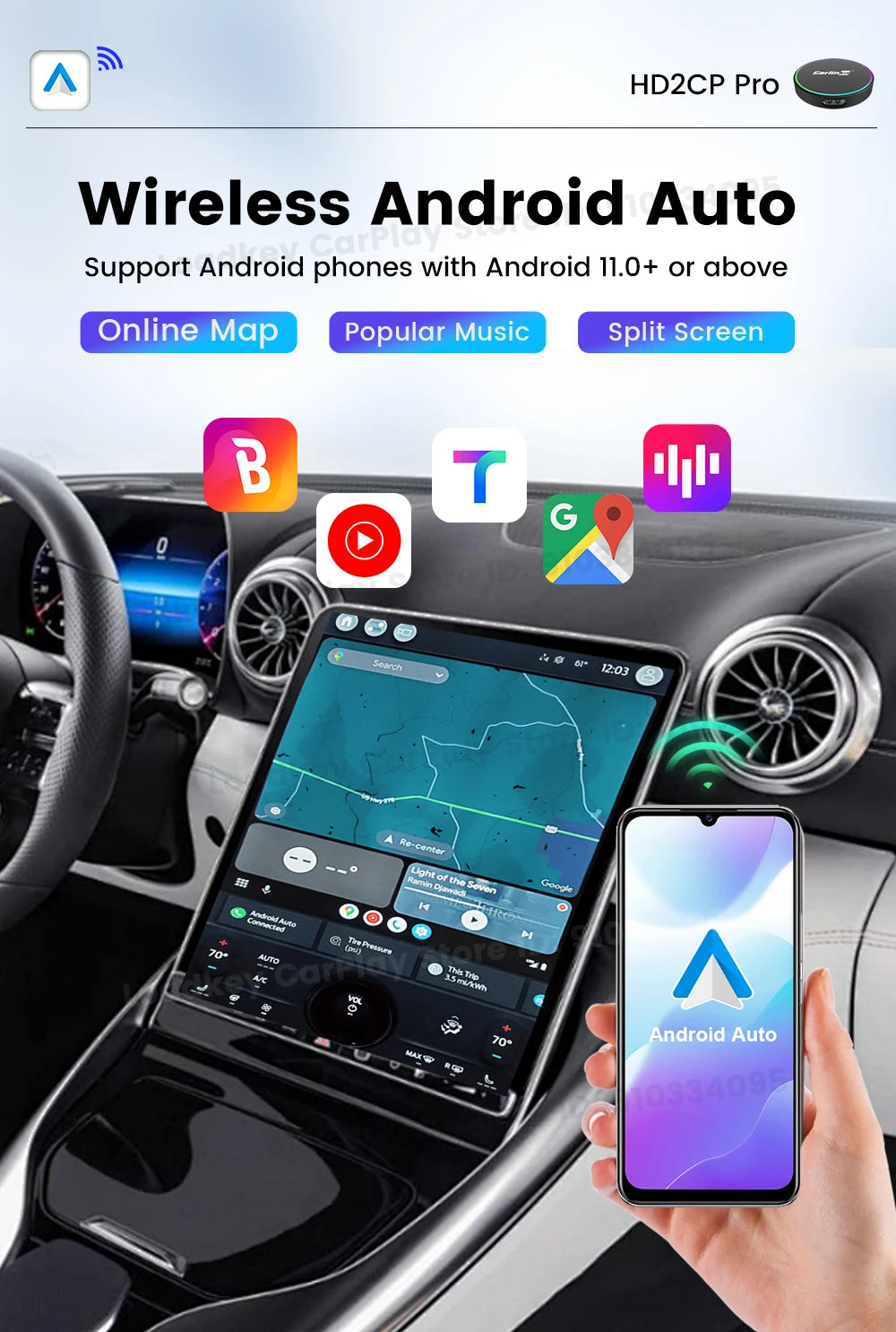 CarlinKit HD2CP Pro | Wireless CarPlay & Android Auto + HDMI Input Adapter | 2K@30fps | Plug & Play