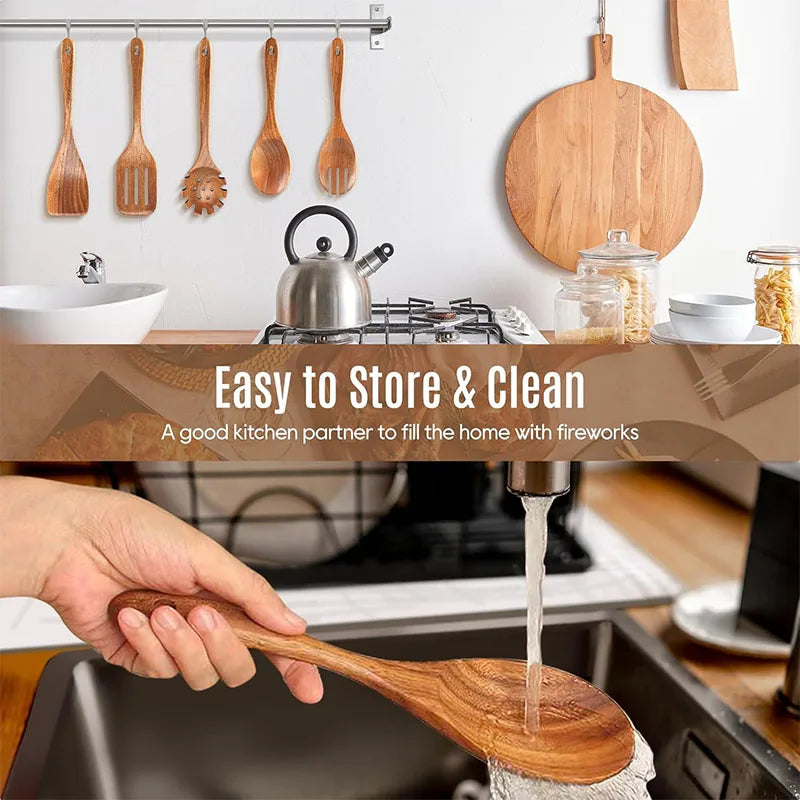 Best Wooden Spoons Set - Natural Wood Cooking Spoons for High-Heat Frying & Stirring