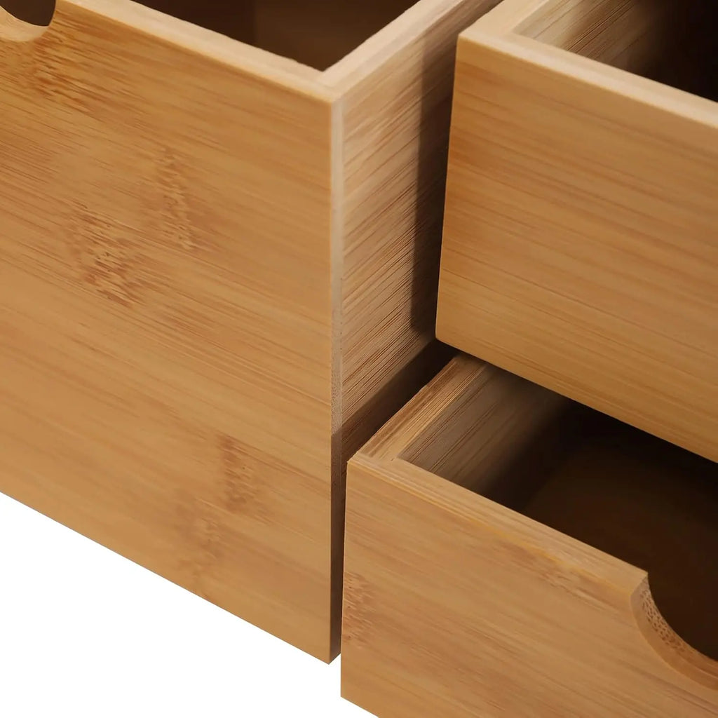 Desk Organizer with 3 Drawers - Bamboo Desktop Storage Box for Home Office