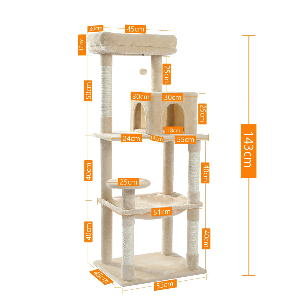 PAWZ Road 5-Level Cat Tree Tower | Large Hammock, Sisal Scratching Posts & Cozy Condo for Indoor Cats