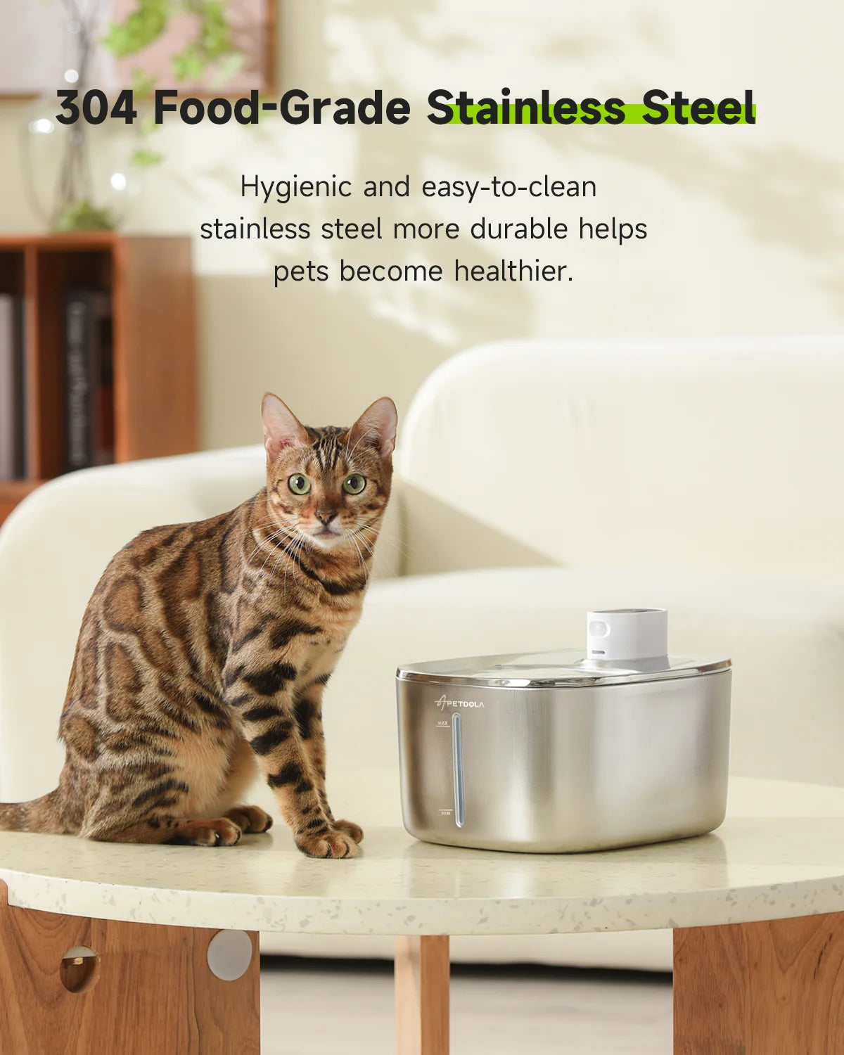 APETDOLA 4L Wireless Cat Water Fountain | Stainless Steel, Motion Sensor, 4000mAh Battery | 3 Modes for Cats & Dogs