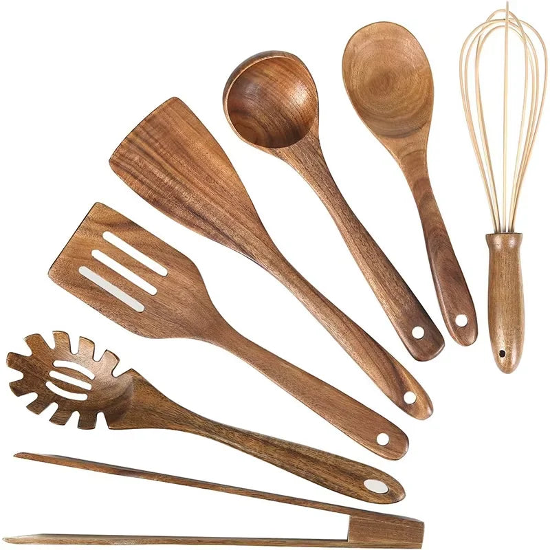 Best Wooden Spoons Set - Natural Wood Cooking Spoons for High-Heat Frying & Stirring