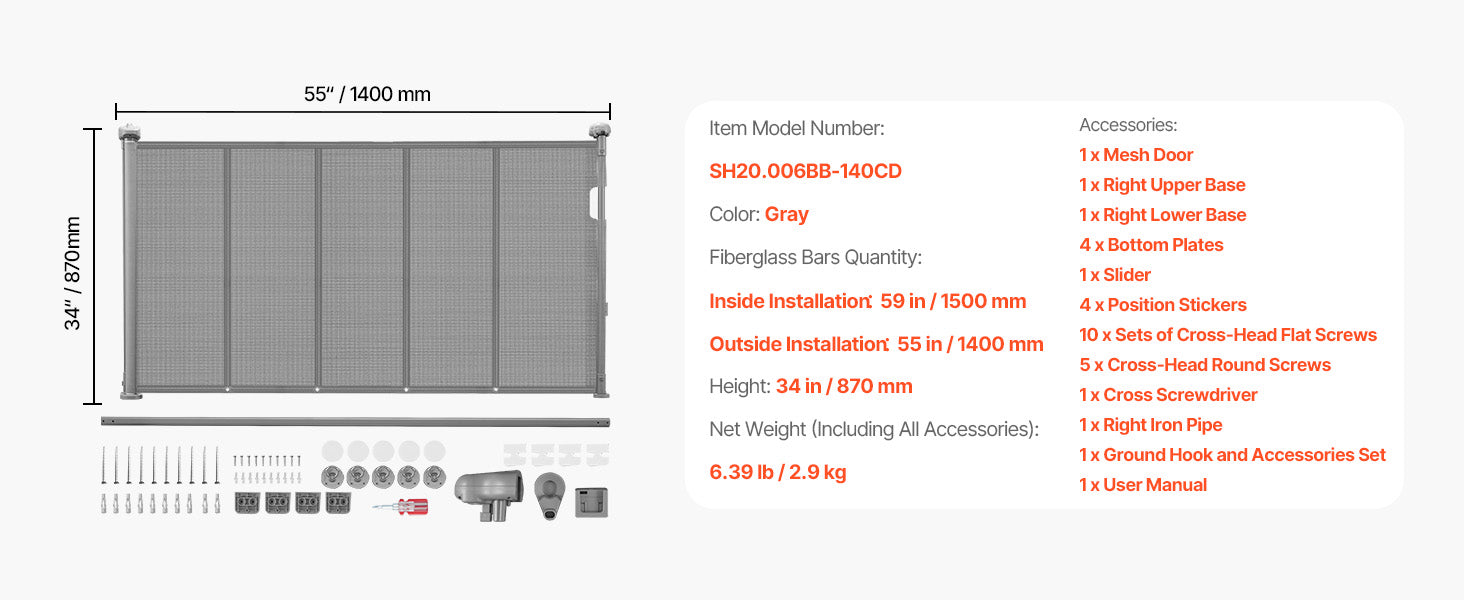 SucceBuy Retractable Baby & Pet Gate | Soft Mesh, 34" Tall | Anti-Crawl Bottom Strip | 55–110 Inches Wide