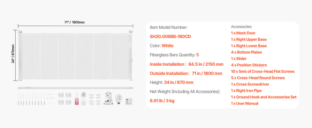 SucceBuy Retractable Baby & Pet Gate | Soft Mesh, 34" Tall | Anti-Crawl Bottom Strip | 55–110 Inches Wide