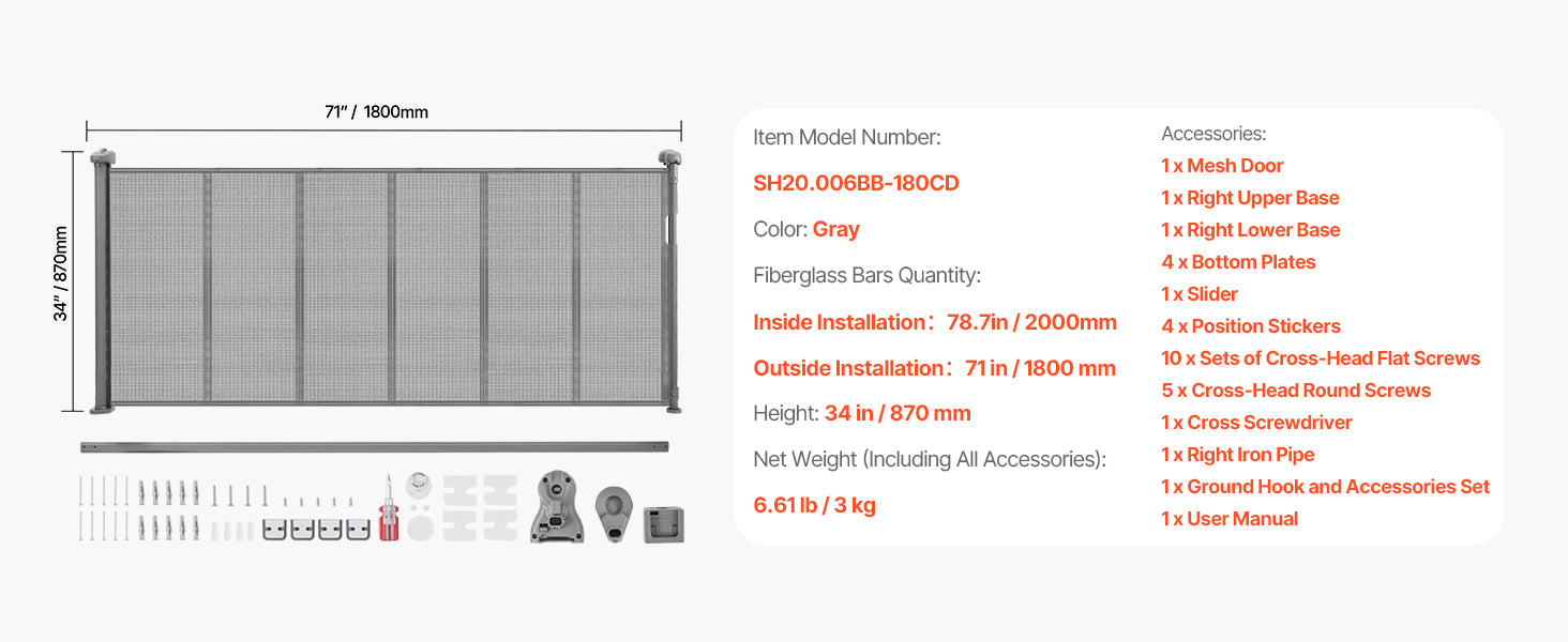 SucceBuy Retractable Baby & Pet Gate | Soft Mesh, 34" Tall | Anti-Crawl Bottom Strip | 55–110 Inches Wide