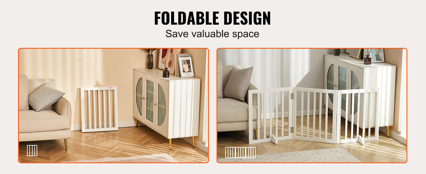 SucceBuy Freestanding Wood Dog Gate | 3-Panel Foldable Pet Barrier | No-Drill, Adjustable Width | 60–96 Inches